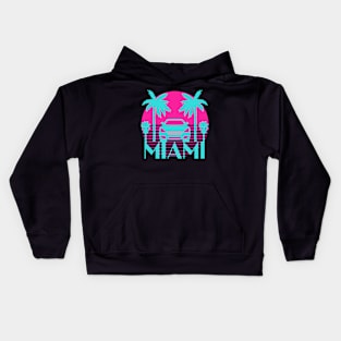 Vintage Miami sunset car and palm trees Kids Hoodie